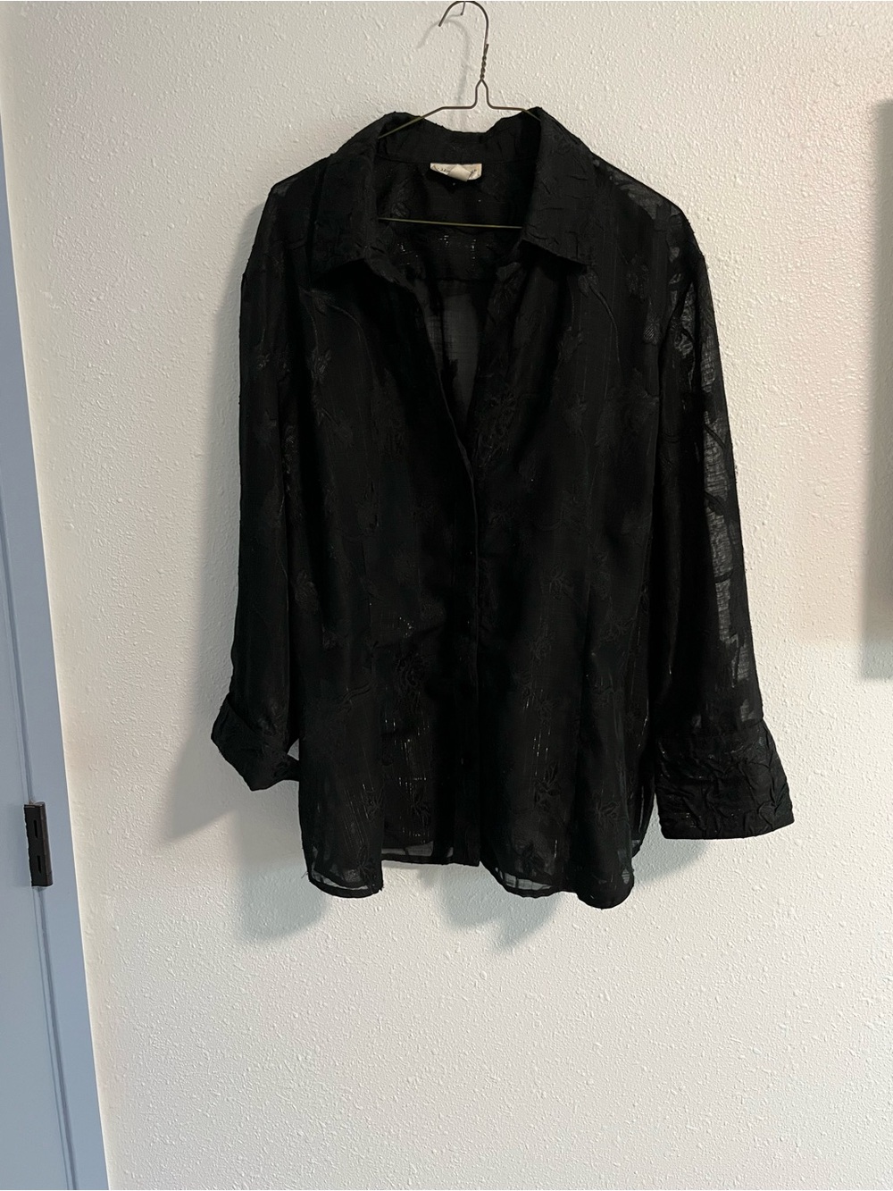 Coldwater Creek Black Sheer Lace Button-Front Blouse Size XL